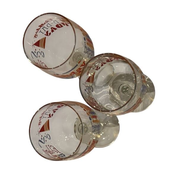 Happy Birthday Wine Glasses Set of 3 Colorful Party Celebration Printed Stemware - Picture 5 of 6